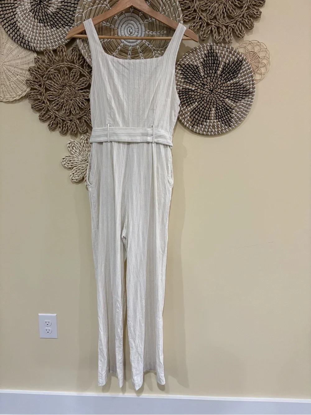 Mango / MNG Cream color Striped  Jumpsuit Women’s Size XS